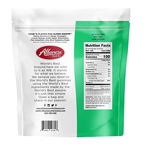 Albanese Worlds Best Sour 12 Flavor Mini Gummi Worms, 32oz Bag ...