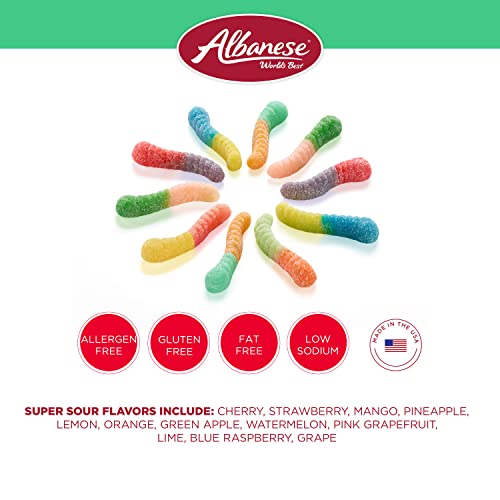 Albanese Worlds Best Sour 12 Flavor Mini Gummi Worms, 32oz Bag ...