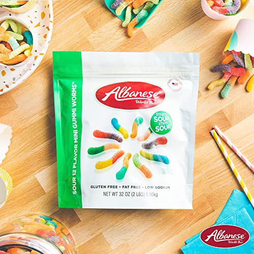 Albanese Worlds Best Sour 12 Flavor Mini Gummi Worms, 32oz Bag ...