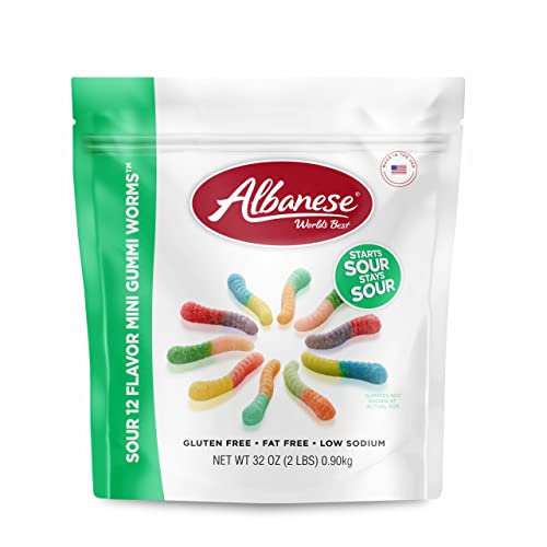Albanese Worlds Best Sour 12 Flavor Mini Gummi Worms, 32oz Bag ...