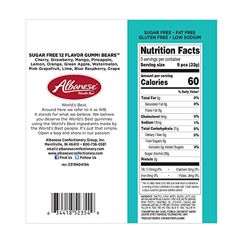 Albanese Worlds Best Sugar Free 12 Flavor Gummi Bears 3.5Oz Peg