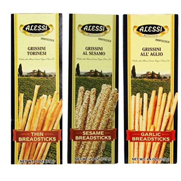 Alessi Authentic Italian Breadsticks 3 Flavor 6 Box Variety Bund...