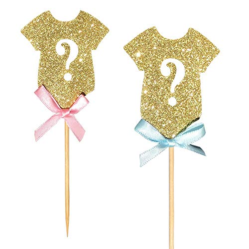 30-Pack Glitter Gender Reveal Cupcake Toppers, Gender Reveal Bab