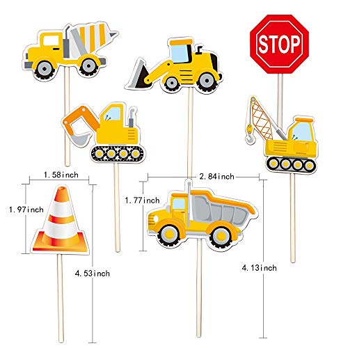35-Pack Construction Cupcake Toppers Picks, Dump Truck Excavator