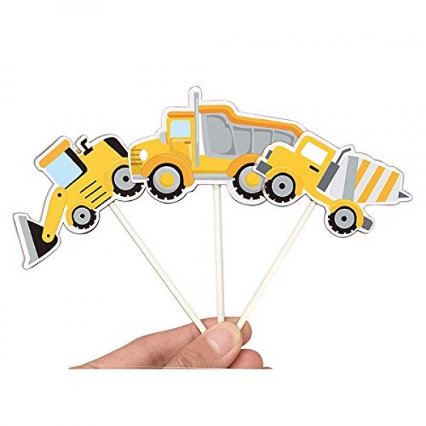 35-Pack Construction Cupcake Toppers Picks, Dump Truck Excavator