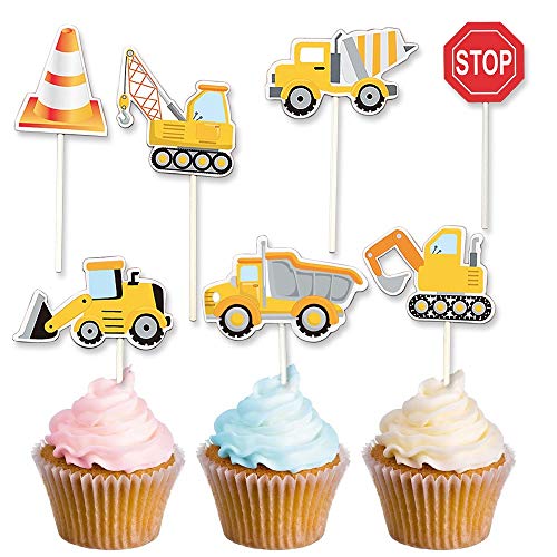 35-Pack Construction Cupcake Toppers Picks, Dump Truck Excavator