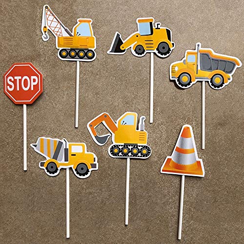 35-Pack Construction Cupcake Toppers Picks, Dump Truck Excavator