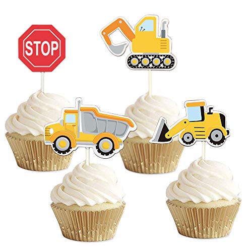 35-Pack Construction Cupcake Toppers Picks, Dump Truck Excavator