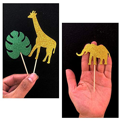 Alissar 40-Pack Glitter Safari Jungle Animal Cupcake Toppers Wit