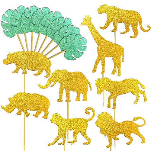 Alissar 40-Pack Glitter Safari Jungle Animal Cupcake Toppers Wit