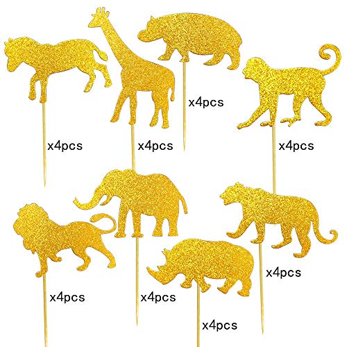 Alissar 40-Pack Glitter Safari Jungle Animal Cupcake Toppers Wit