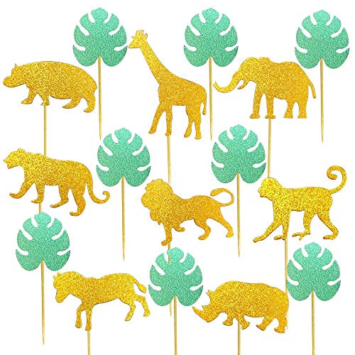 Alissar 40-Pack Glitter Safari Jungle Animal Cupcake Toppers Wit