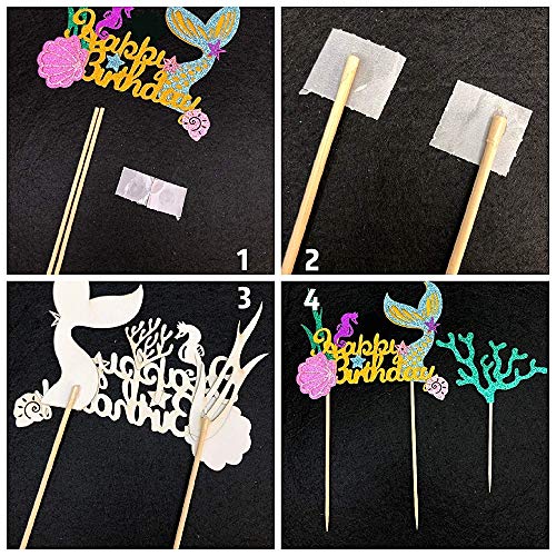 Alissar Glitter Mermaid Theme Birthday Cake Topper With Seaweed