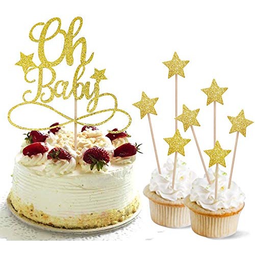 Alissar Glitter Oh Baby Cake Topper With Stars, Baby Shower Cake