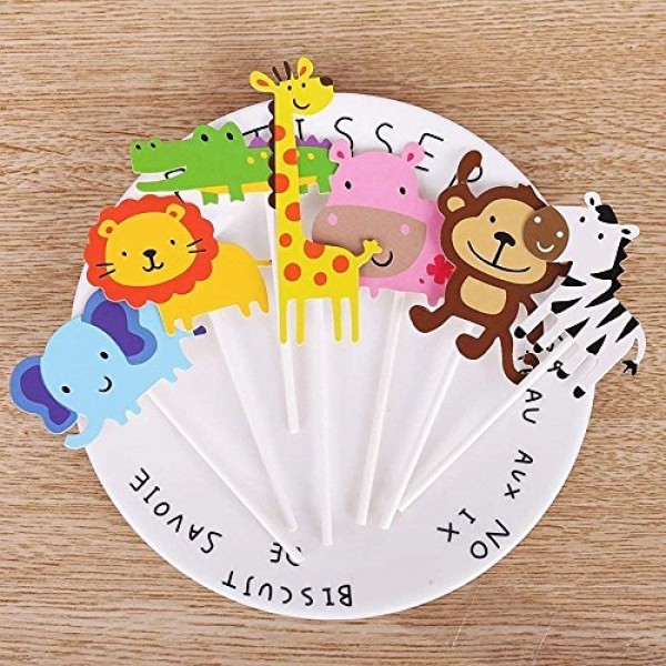 kapoklife Animal Party Banner with 28-Pack Cute Zoo Animal Cupca...