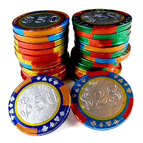 Milk Chocolate Foil Wrapped Casino Chips- Come In In $25, 50, 10