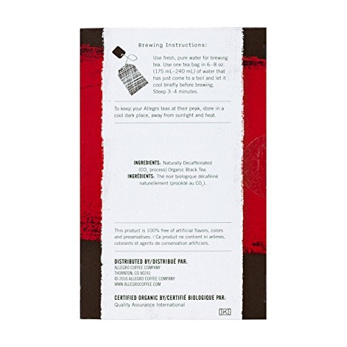 Allegro Tea, Organic Decaf Black Tea Bags, 20 Ct