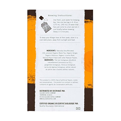 Allegro Tea, Organic Decaf Ginger Peach Black Tea Bags, 20 Ct