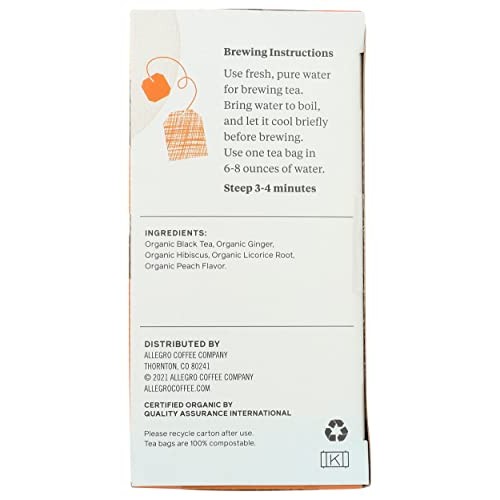 Allegro Tea, Organic Ginger Peach Black Tea Bags, 20 ct