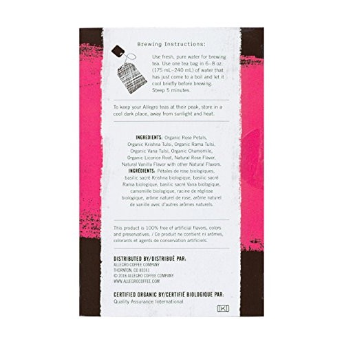 Allegro Tea, Organic Rose Tulsi Tea Bags, 20 Ct
