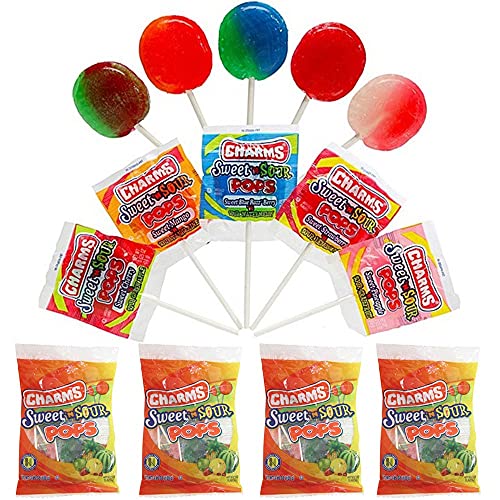 28 Pc Charms Sweet Sour Pops Lollipop Sucker Stick Candy Lollypo...