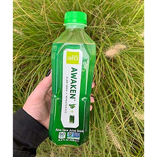 Alo Awaken Aloe Vera Juice Drink, Wheatgrass, Pack Of 12, 16.9