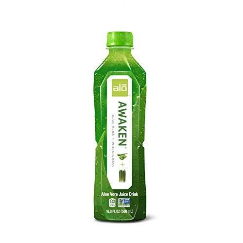Alo Awaken Aloe Vera Juice Drink, Wheatgrass, Pack Of 12, 16.9