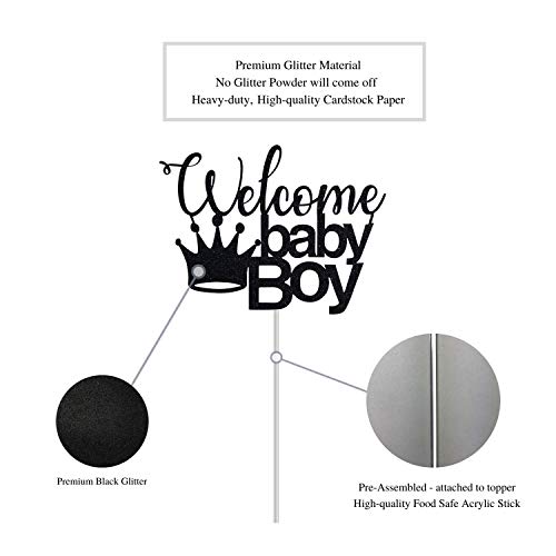 Black Welcome Baby Boy With Crown Cake Topper For Boy Baby Showe