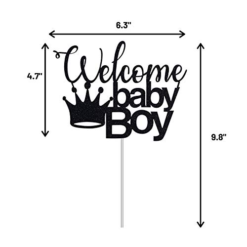 Black Welcome Baby Boy With Crown Cake Topper For Boy Baby Showe