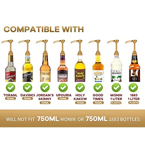 6-Pack Gold AlphaPantry Syrup Pumps for Coffee Syrup Bottle, 750...