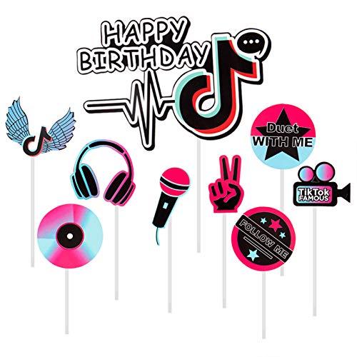 9Pcs Happy Birthday Cake Toppers- Hot Music Themed Celebration B