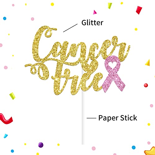 Alswig Cancer Free Cake Topper, Gold Glitter Breast Cancer Survi...