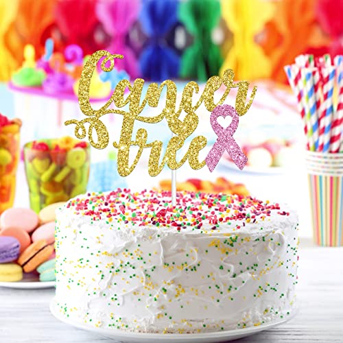 Alswig Cancer Free Cake Topper, Gold Glitter Breast Cancer Survi...