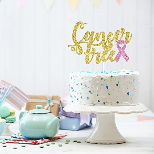 Alswig Cancer Free Cake Topper, Gold Glitter Breast Cancer Survi...