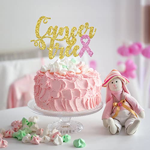 Alswig Cancer Free Cake Topper, Gold Glitter Breast Cancer Survi...