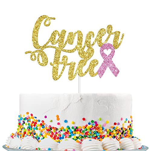 Alswig Cancer Free Cake Topper, Gold Glitter Breast Cancer Survi...
