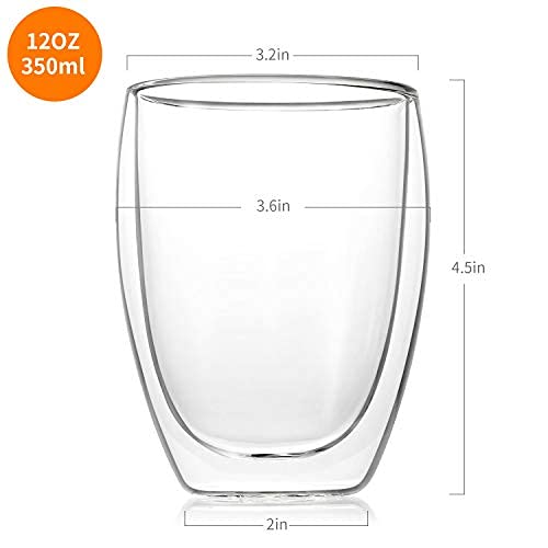 Glass Coffee Mugs Set Of 2, Double Wall Insulated 12 Ounces Tea