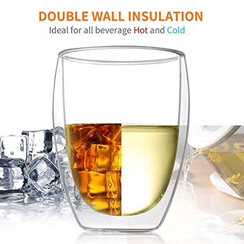 Glass Coffee Mugs Set Of 2, Double Wall Insulated 12 Ounces Tea