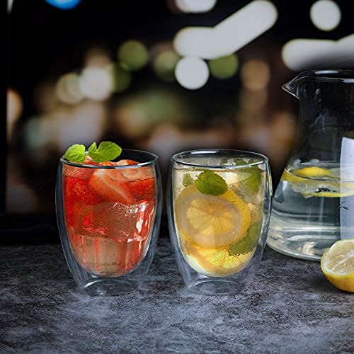Glass Coffee Mugs Set Of 2, Double Wall Insulated 12 Ounces Tea