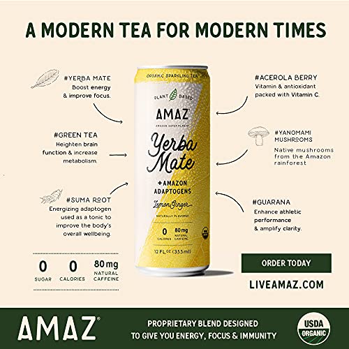 Amaz Organic Sparkling Yerba Mate Tea With Adaptogens For Natura