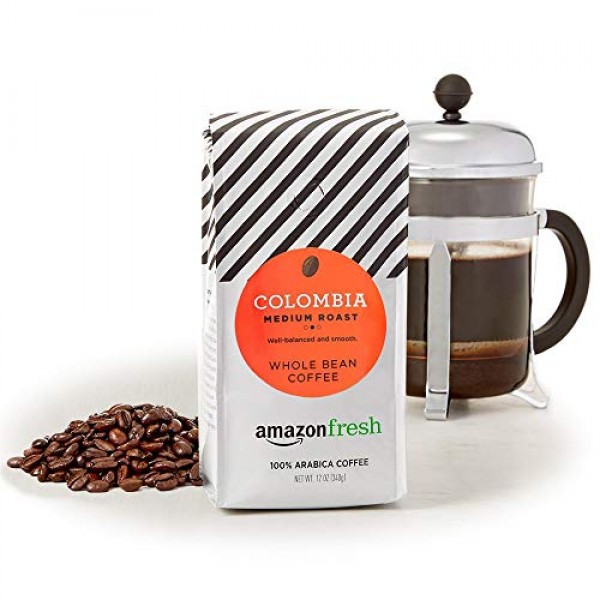 Amazonfresh Colombia Whole Bean Coffee, Medium Roast, 12 Ounce