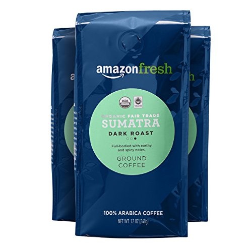 Amazonfresh Organic Fair Trade Sumatra Ground Coffee, Dark Roast