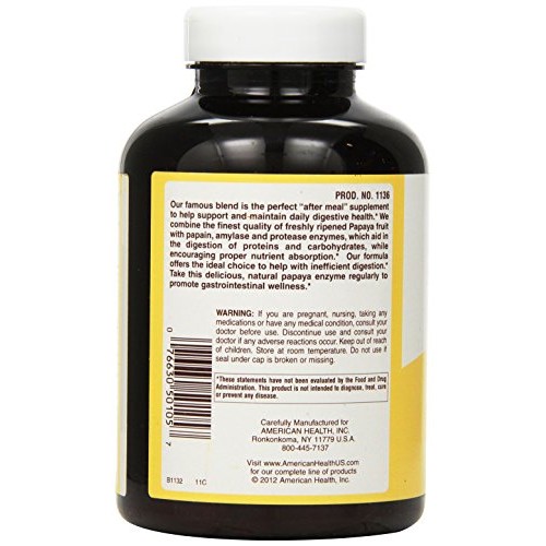 American Health Original Papaya Enzyme Chewable Tablets, 600 Count