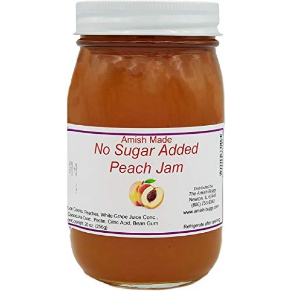 Amish Peach Jam - No Sugar Added - Two 16 Oz Jars