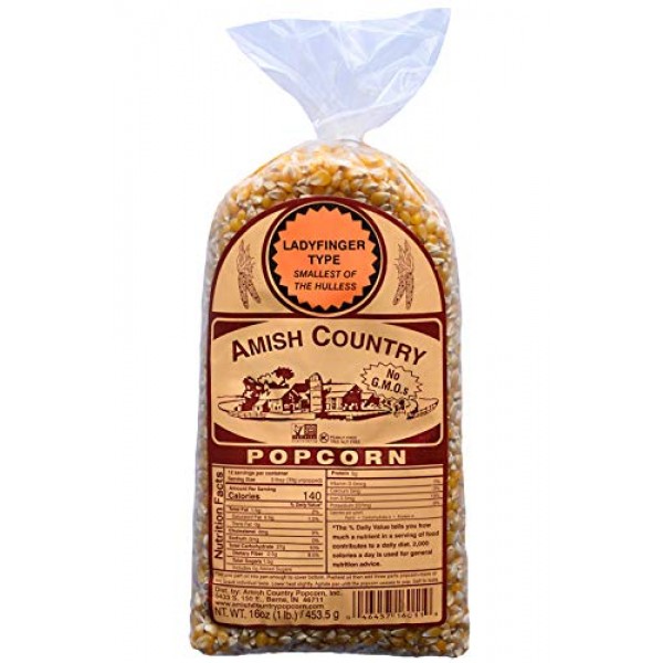Amish Country Popcorn | 1 lb Bag | Ladyfinger Popcorn Kernels | ...