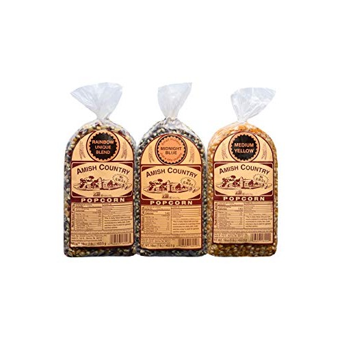 Amish Country Popcorn - 3 1 Lb. Gift Set Midnight Blue, Rainbo
