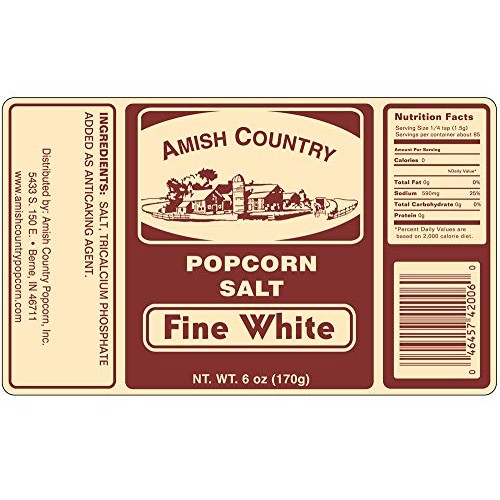Amish Country Popcorn | Fine White Popcorn Salt - 6 Oz | Old Fas
