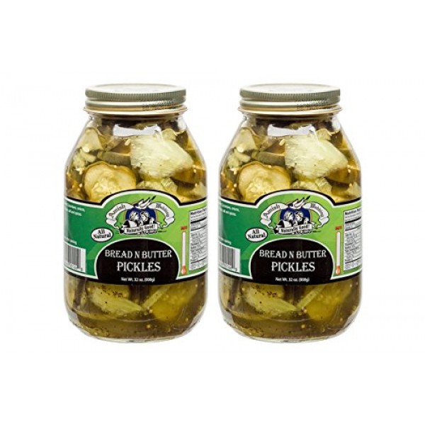 Amish Wedding Foods Bread N Butter Pickles 2 - 32 Oz Glass Quart