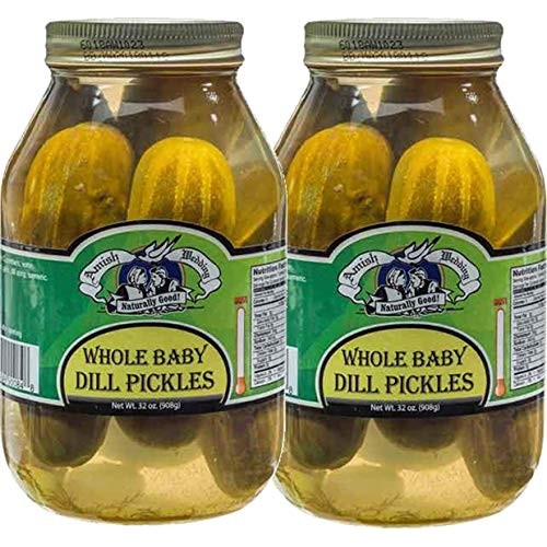 Amish Wedding Foods Whole Baby Dill Pickles, Two 32 Oz. Quart Ja
