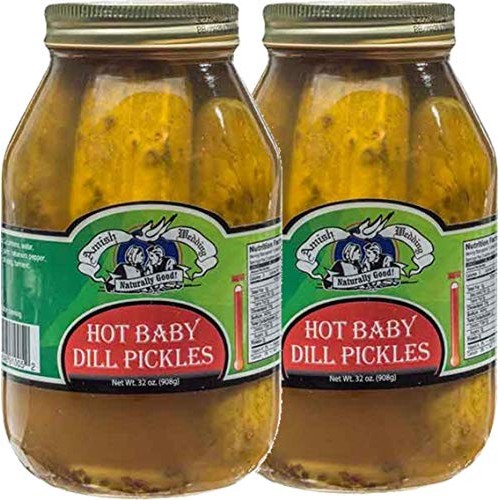 Amish Wedding Foods Whole Baby Dill Pickles, Two 32 Oz. Quart Ja